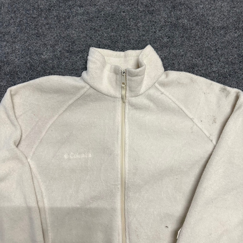 Columbia Jacket Womens L Cream Fleece Full Zip Outdoor Hiking Casual Good